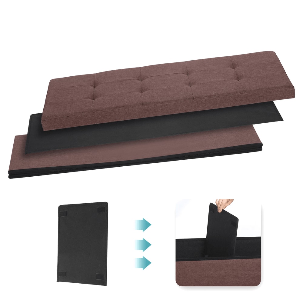 Folding Storage Bench Footrest Stool Toy Chest For Living Room Brown 8