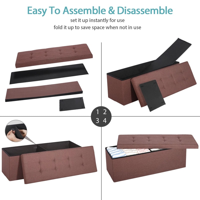 Folding Storage Bench Footrest Stool Toy Chest For Living Room Brown 9