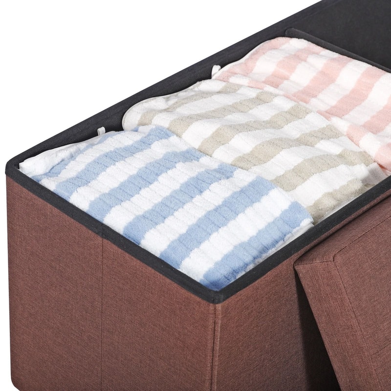 Folding Storage Bench Footrest Stool Toy Chest For Living Room Brown 4