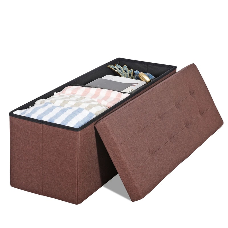 Folding Storage Bench Footrest Stool Toy Chest For Living Room Brown 5