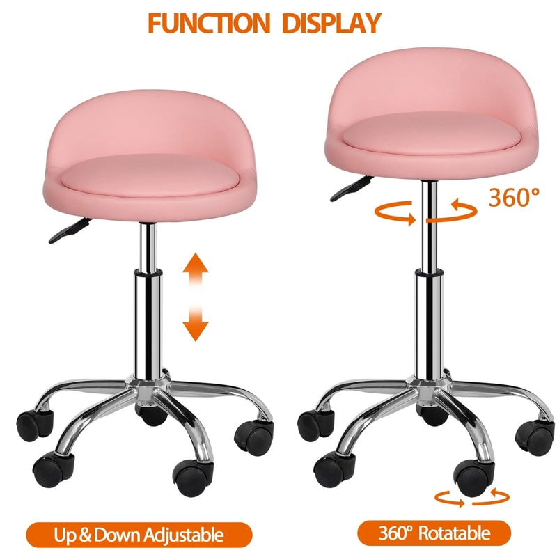 Hydraulic Saddle Rolling Chair Adjustable Salon Stool Tattoo Facial Massage Pink 8