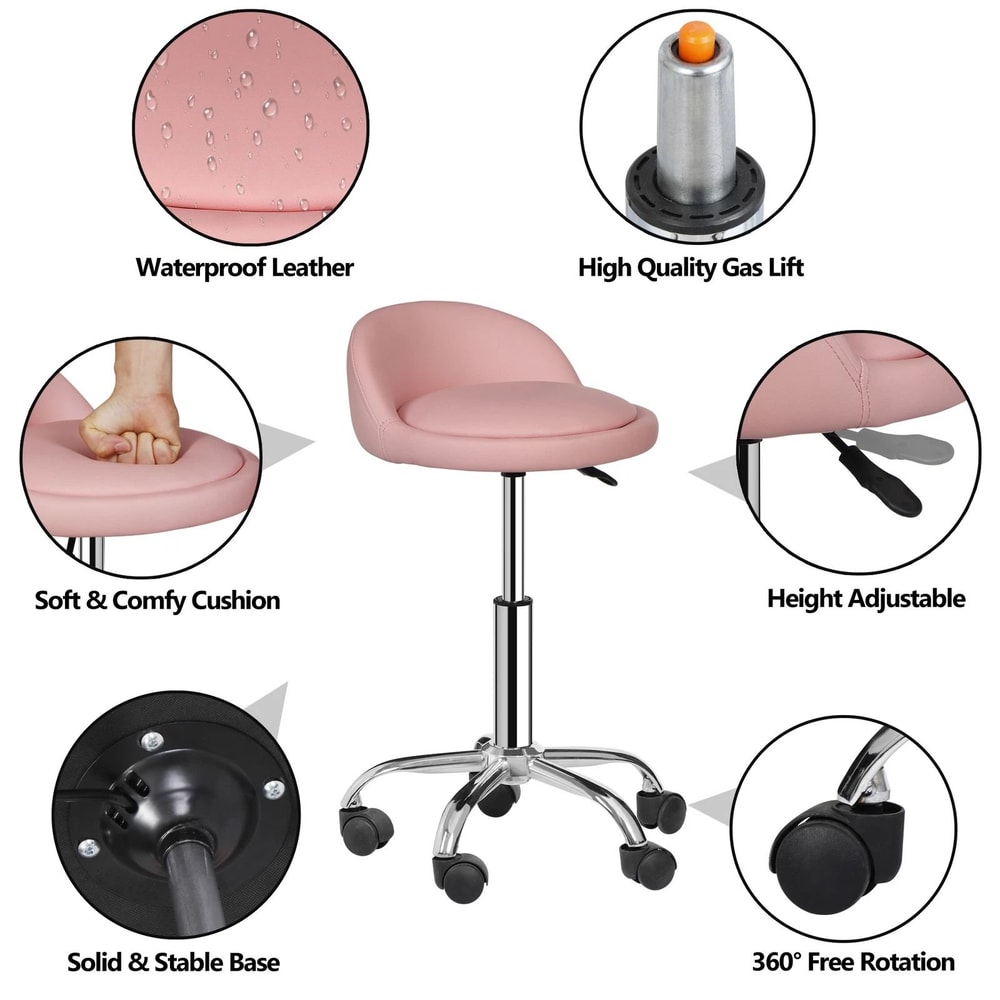 Hydraulic Saddle Rolling Chair Adjustable Salon Stool Tattoo Facial Massage Pink 5