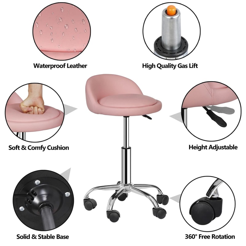 Hydraulic Saddle Rolling Chair Adjustable Salon Stool Tattoo Facial Massage Pink 5