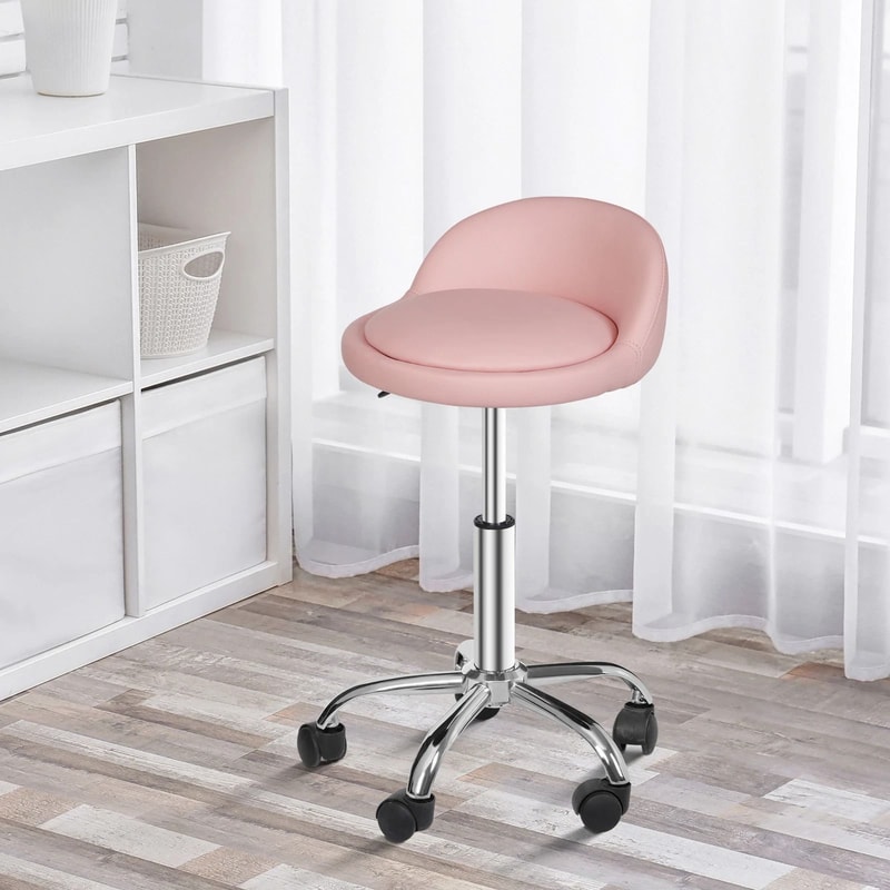 Hydraulic Saddle Rolling Chair Adjustable Salon Stool Tattoo Facial Massage Pink 1