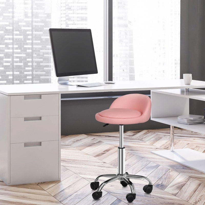 Hydraulic Saddle Rolling Chair Adjustable Salon Stool Tattoo Facial Massage Pink 6