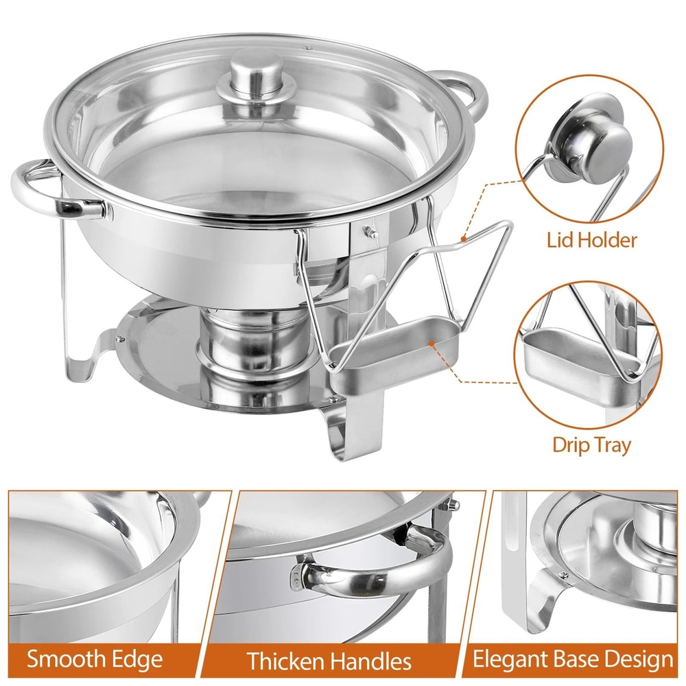 Round Chafing Dish Buffet Set W Glass Lid Lid Holder Perfect For Wedding Parties And Events 5