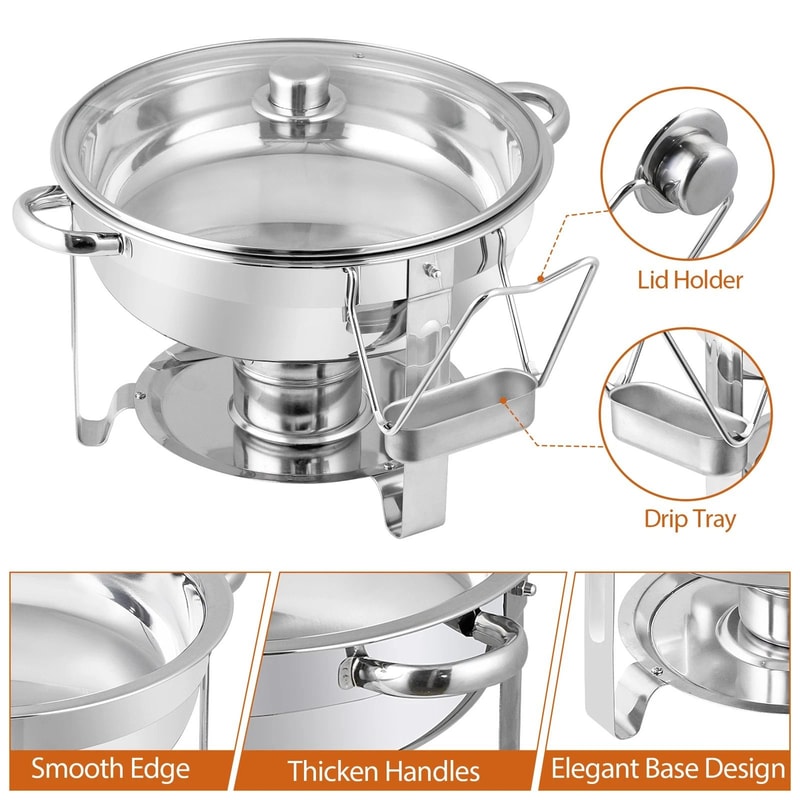 Round Chafing Dish Buffet Set W Glass Lid Lid Holder Perfect For Wedding Parties And Events 5