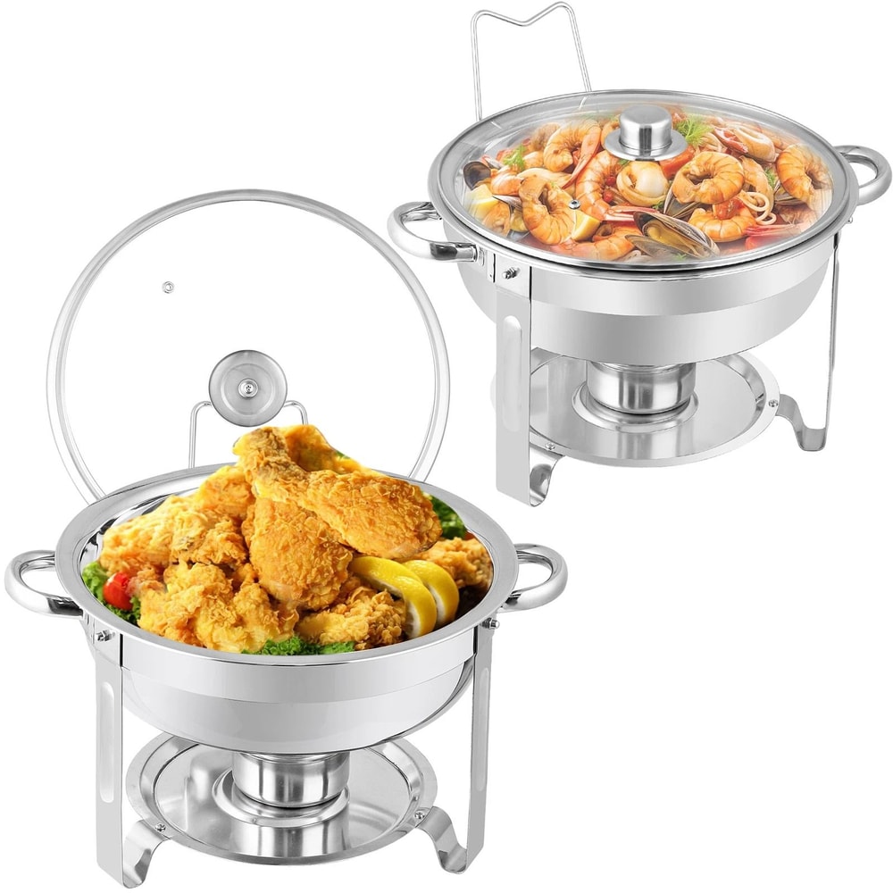 Round Chafing Dish Buffet Set W Glass Lid Lid Holder Perfect For Wedding Parties And Events 3