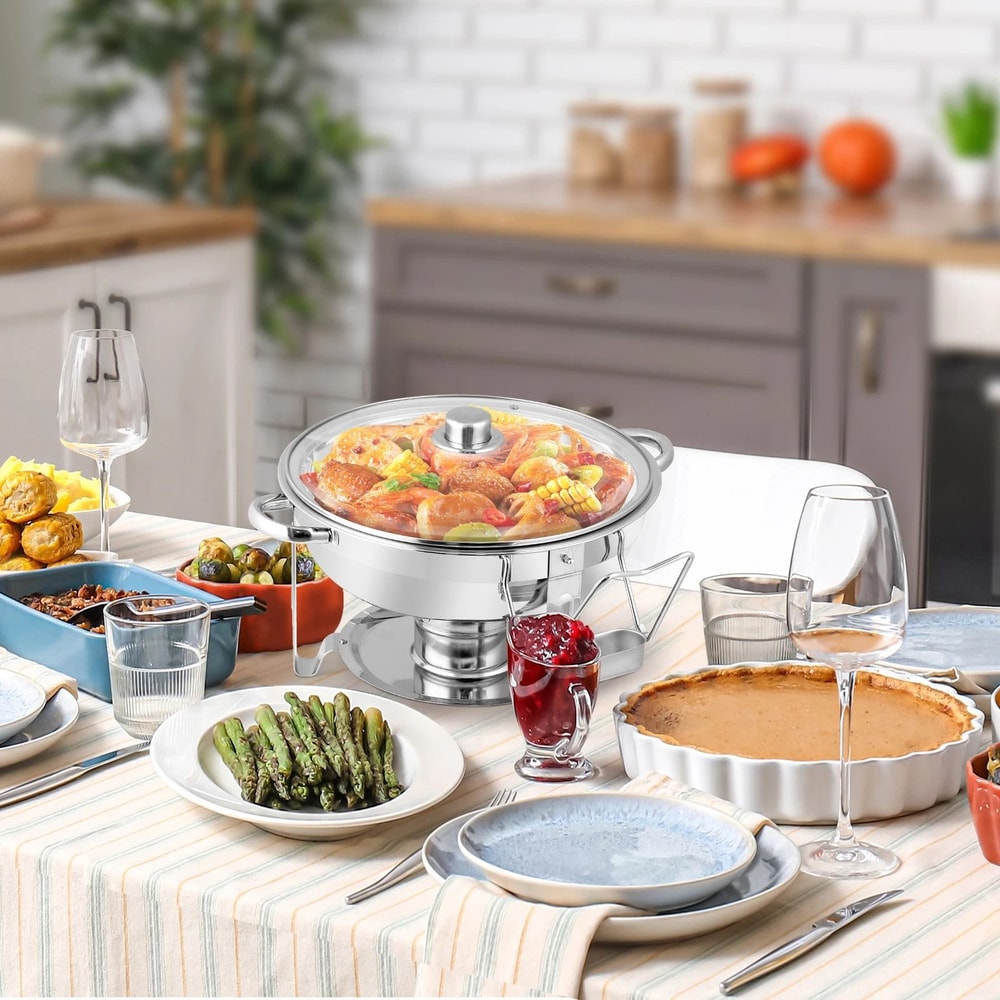 Round Chafing Dish Buffet Set W Glass Lid Lid Holder Perfect For Wedding Parties And Events 0