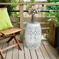 patio end table, round drum stool iron, anti-rust metal side table for in/outdoor use