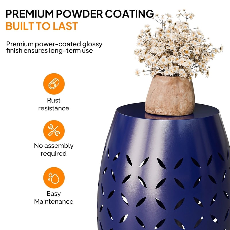 Patio End Table Round Drum Stool Iron AntiRust Metal Side Table For InOutdoor Use 3