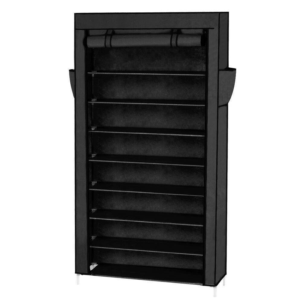 10 Tiers Shoe Rack Closet Shoe Storage Organizer W Dustproof Cover Side Pockets For Shoes 7