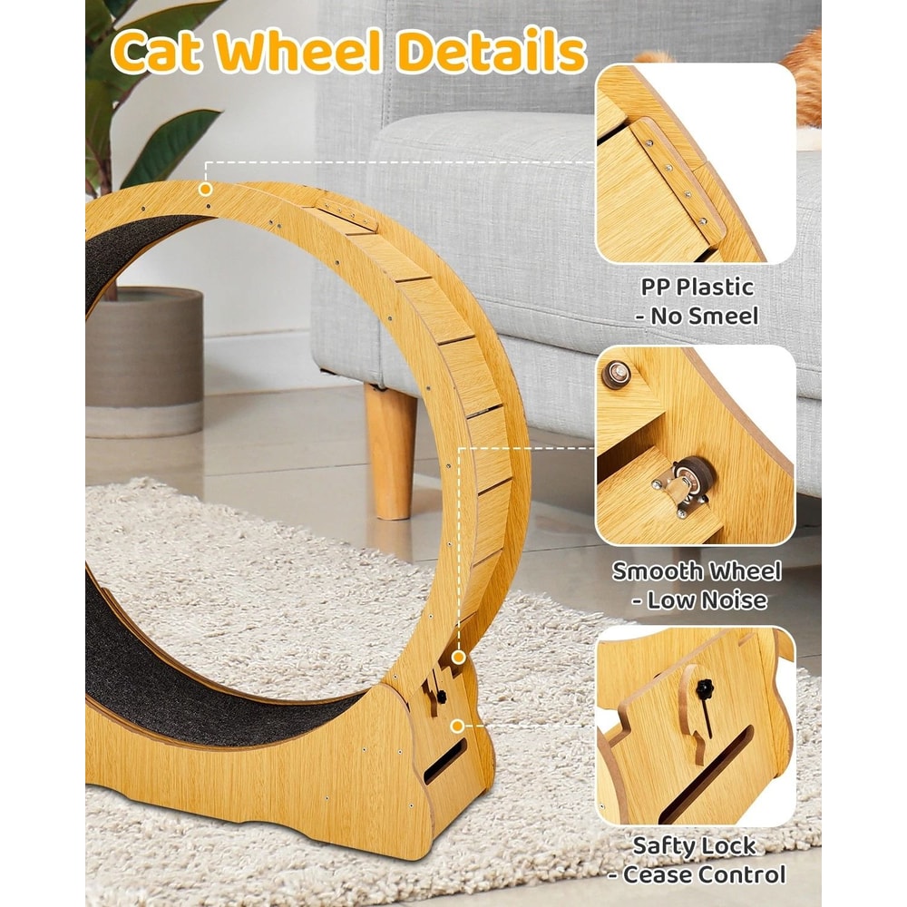 Natural Wood Portable Cat Running Treadmill Indoor Exerciser Wheel Toy For Cats And Kittens 3