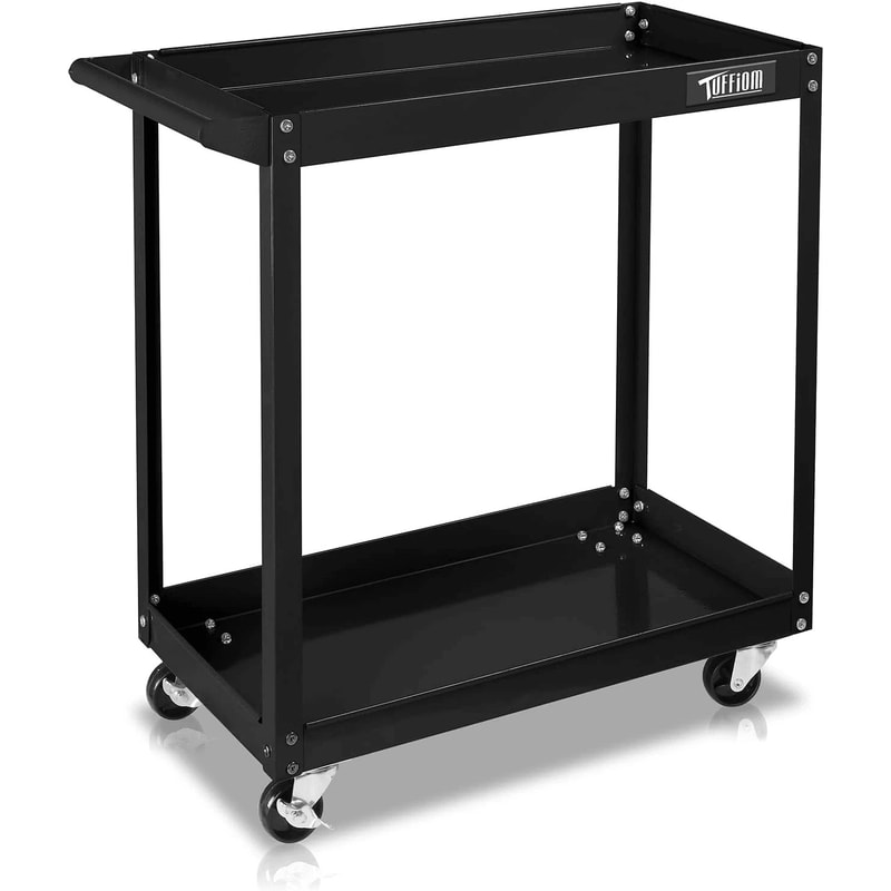 Industrial Service Cart Black Shelf Steel Utility Cart Tool Storage Organizer For Easy Mobility And 7