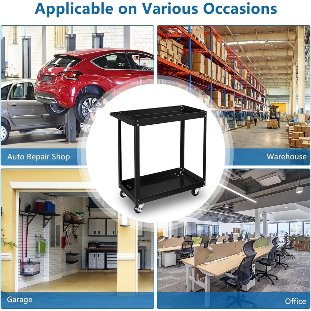 Industrial Service Cart Black Shelf Steel Utility Cart Tool Storage Organizer For Easy Mobility And 1
