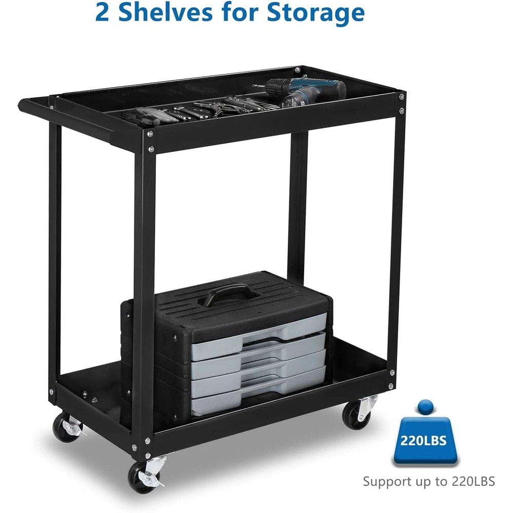 Industrial Service Cart Black Shelf Steel Utility Cart Tool Storage Organizer For Easy Mobility And 3