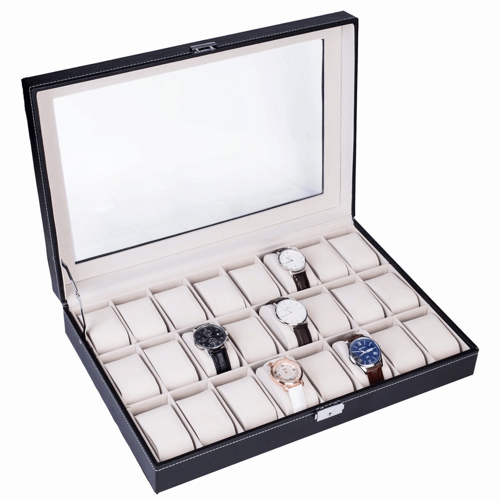 24 Slot Leather Watch Box Jewelry Organizer Large Storage Space Ideal Present For Watch Lovers 1