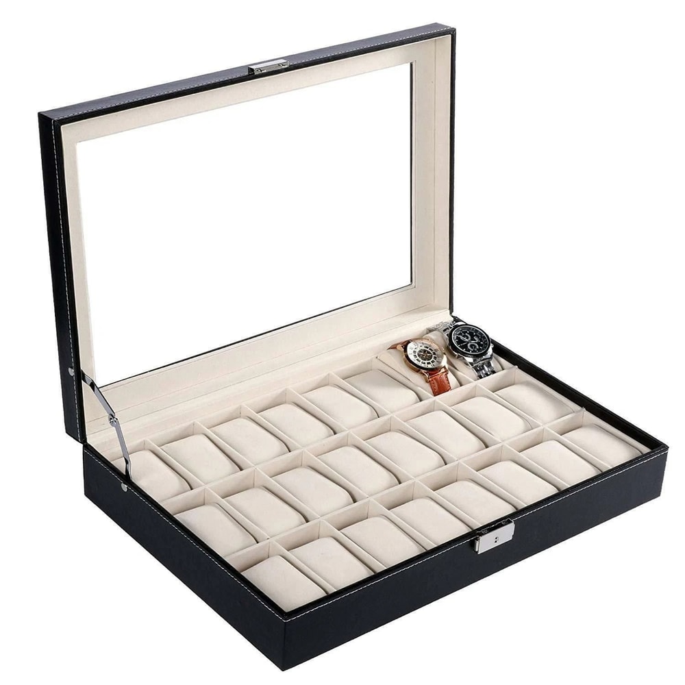 24 Slot Leather Watch Box Jewelry Organizer Large Storage Space Ideal Present For Watch Lovers 7