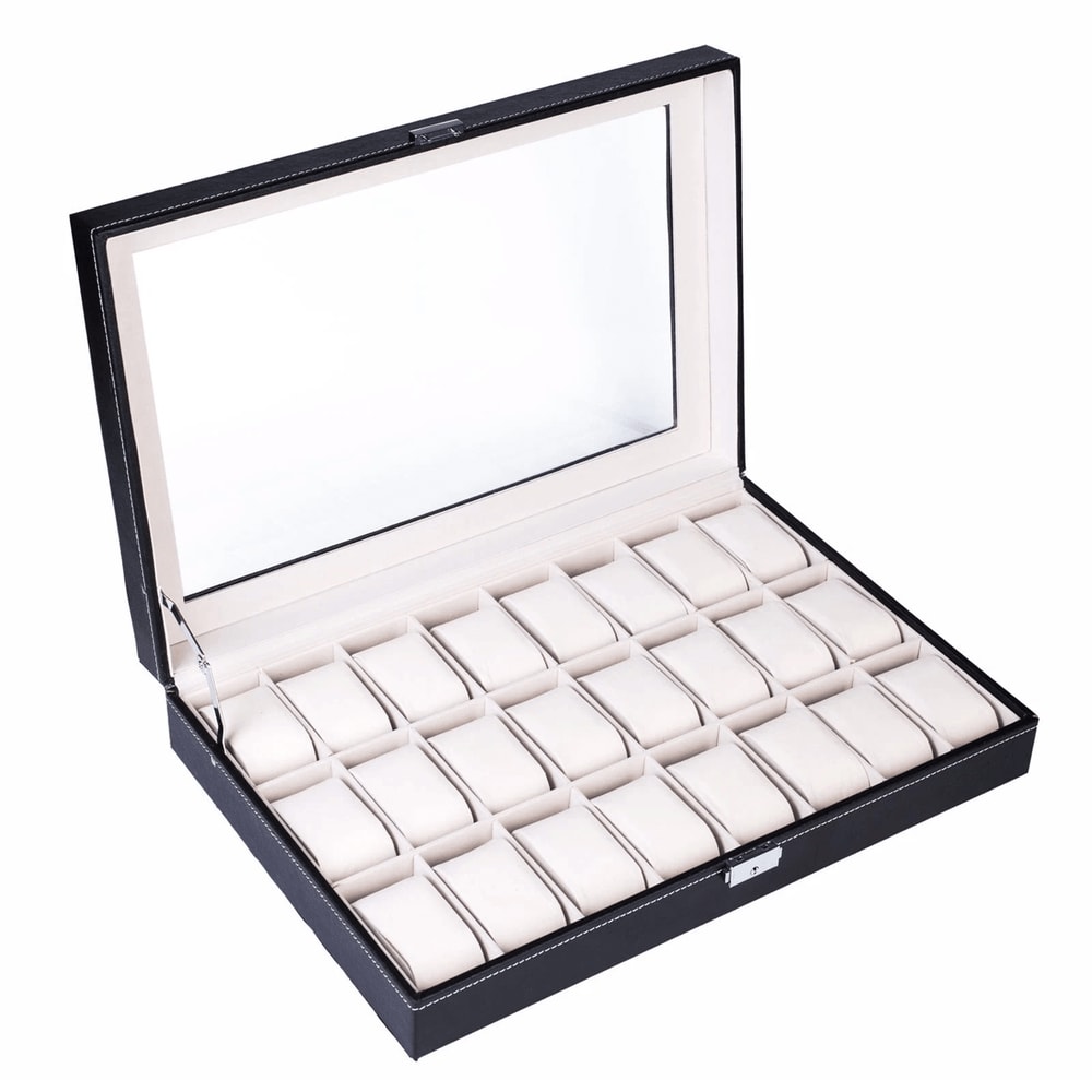 24 Slot Leather Watch Box Jewelry Organizer Large Storage Space Ideal Present For Watch Lovers 6