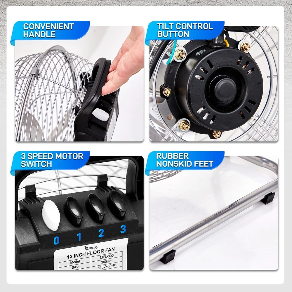 Industrial Floor Fan With High Velocity Metal Blades 2