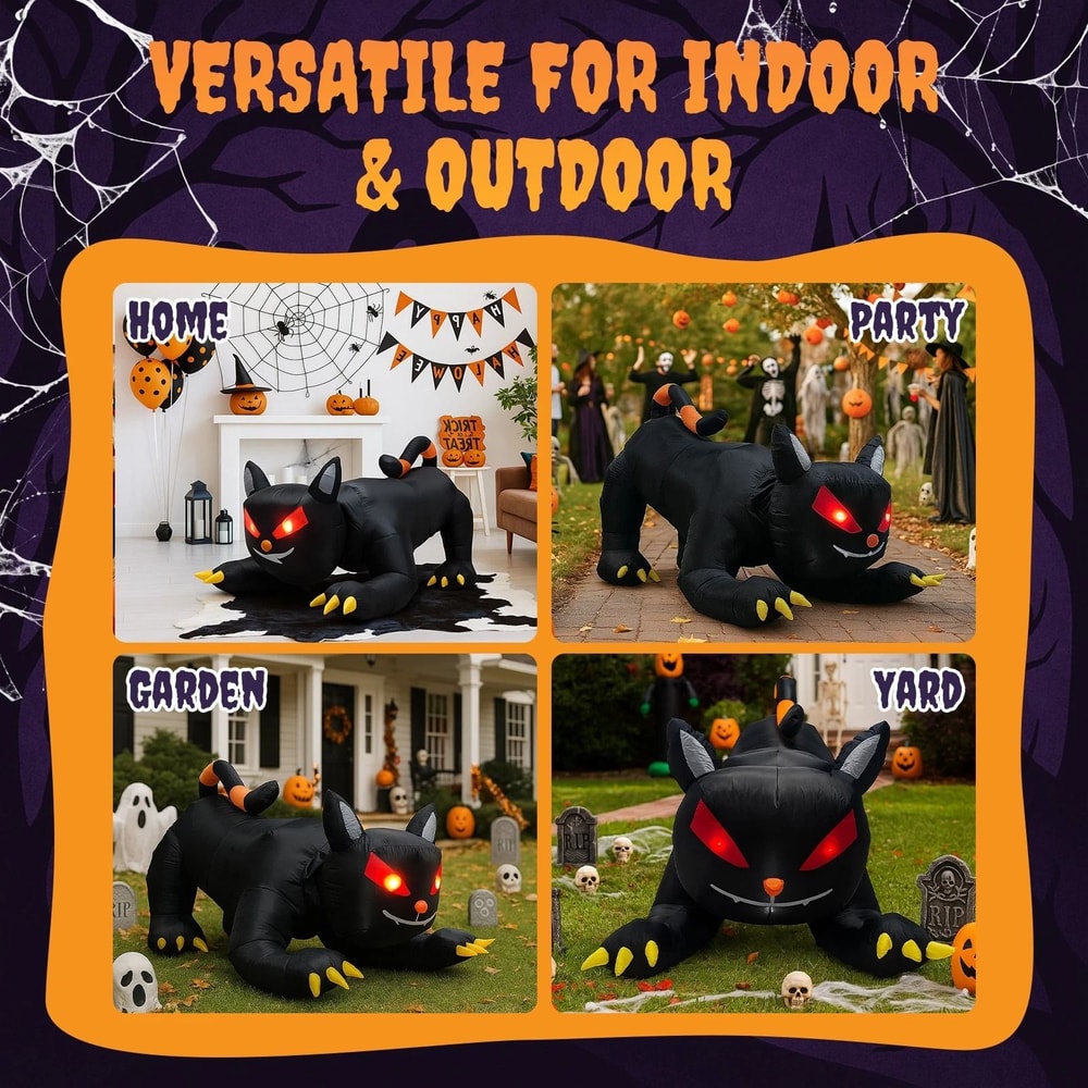 Animated Black Cat Halloween Inflatable Shakable Head Outdoor Decoration For Spooky Displays 4
