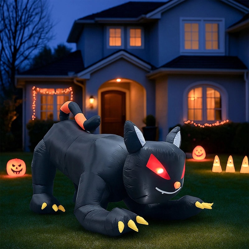 Animated Black Cat Halloween Inflatable Shakable Head Outdoor Decoration For Spooky Displays 0