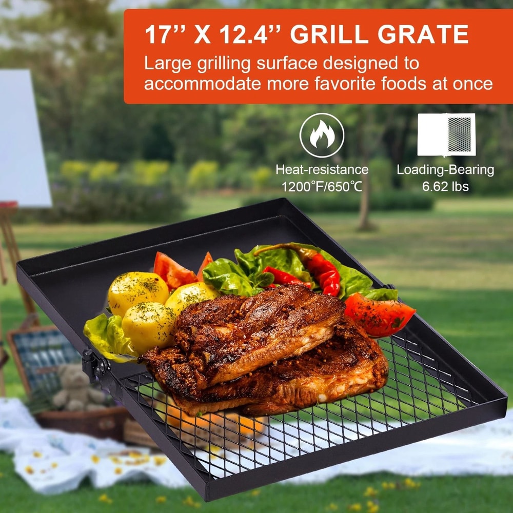 Heavy Duty Steel Grate Grill Portable Swivel Campfire Grill Foldable Square Design For Garden And C 4