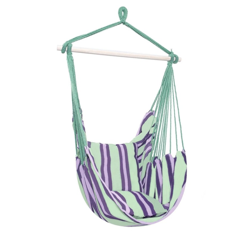 Green Distinctive Cotton Canvas Hanging Rope Chair Comfortable Pillows For Indoor Outdoor Relaxing 6