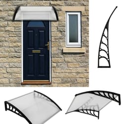 polycarbonate patio doors shade cover with black bracket, durable windows awning for outdoor protection