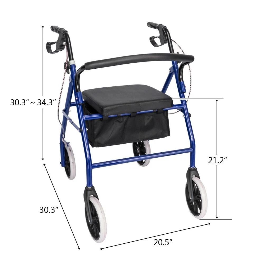 Aluminum Rollator Rolling Walker With Medical Curved Back Soft Seat And 4 Wheels For Support And Sa