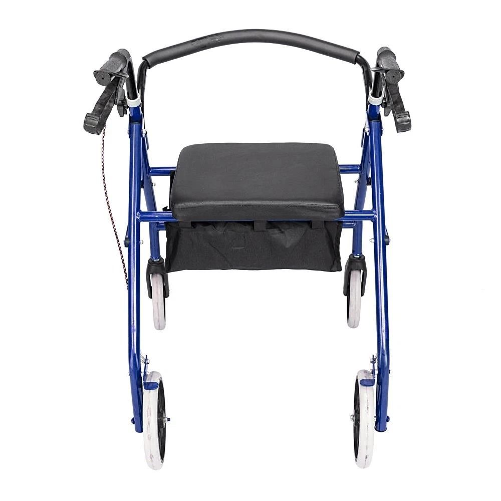 Aluminum Rollator Rolling Walker With Medical Curved Back Soft Seat And 4 Wheels For Support And Sa