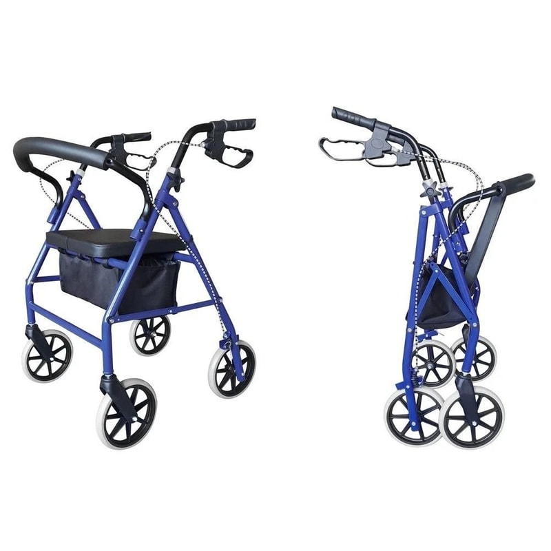 Aluminum Rollator Rolling Walker With Medical Curved Back Soft Seat And 4 Wheels For Support And Sa