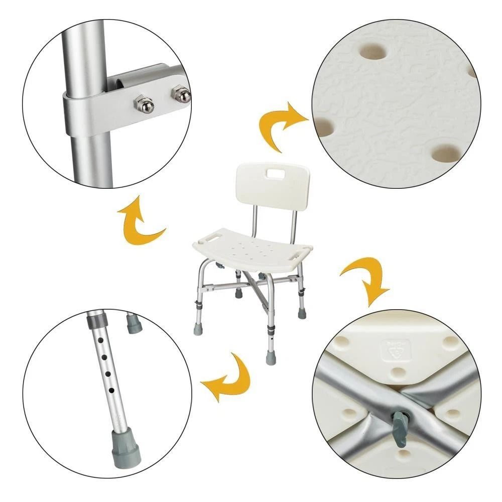 Adjustable Height Bath Shower Chair Bathroom Seat Bench Stool With Backrest 1