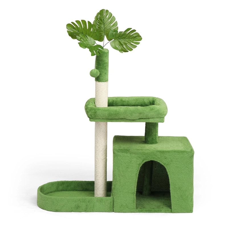 Tower With Scratching Post Cozy Condo Green Leaves Cat Tree With Padded Beds 10