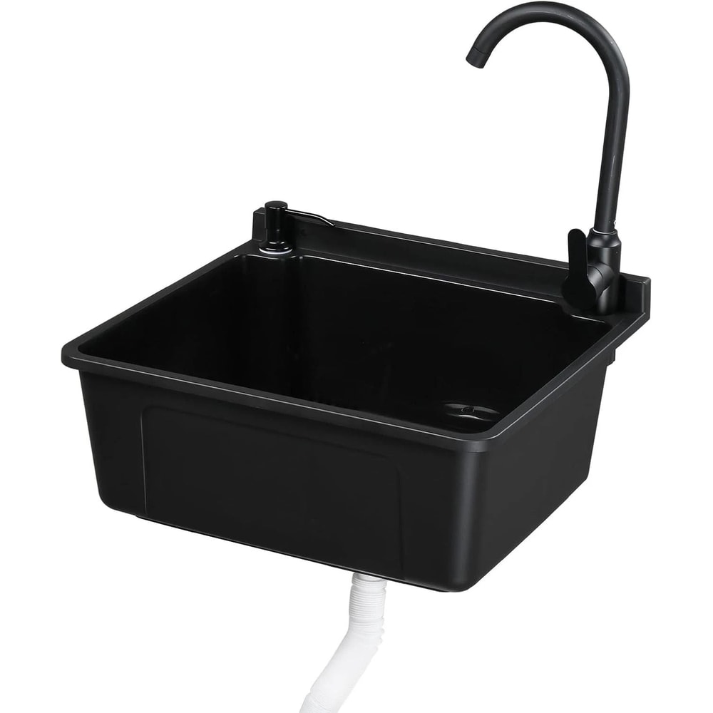Plastic WallMounted Utility Sink With HotCold Faucet Save Space WhiteBlack 11