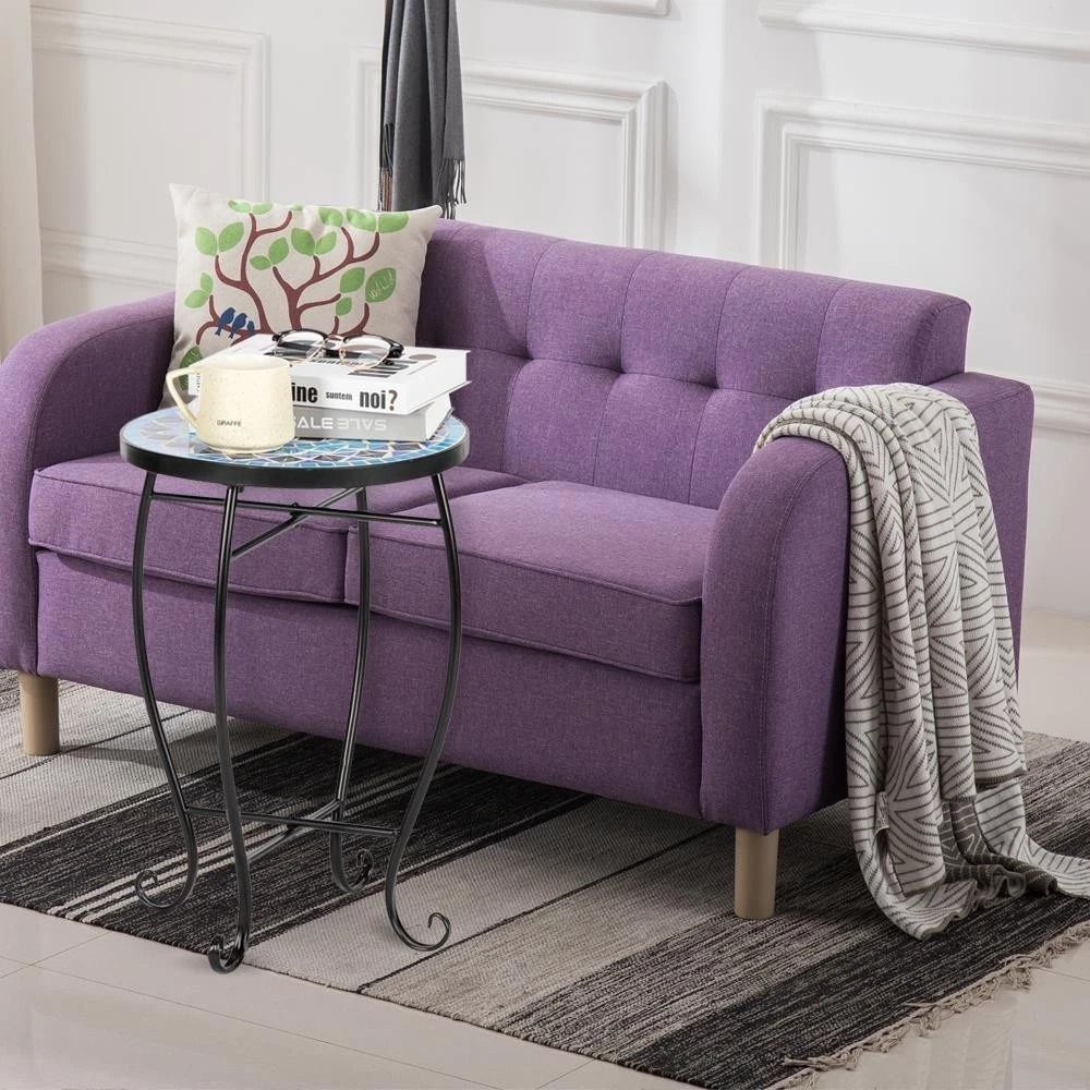End Table Mosaic Accent Table Blue Sea Round Side Table With Metal Base Decorative Side Table 5
