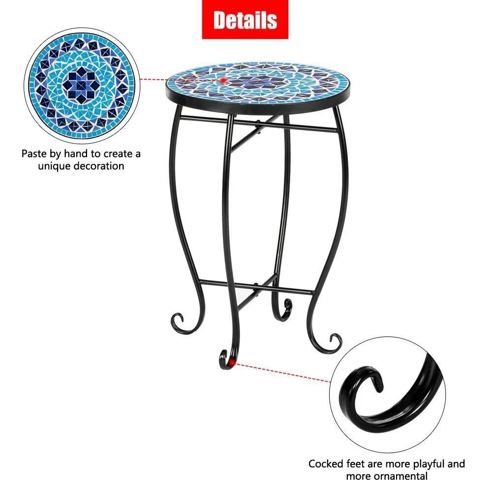 End Table Mosaic Accent Table Blue Sea Round Side Table With Metal Base Decorative Side Table 6