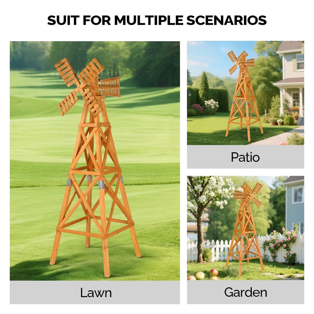 Garden 2Layer CrossJointed Wooden Windmill Weathervane With Head Backyard Decor 1