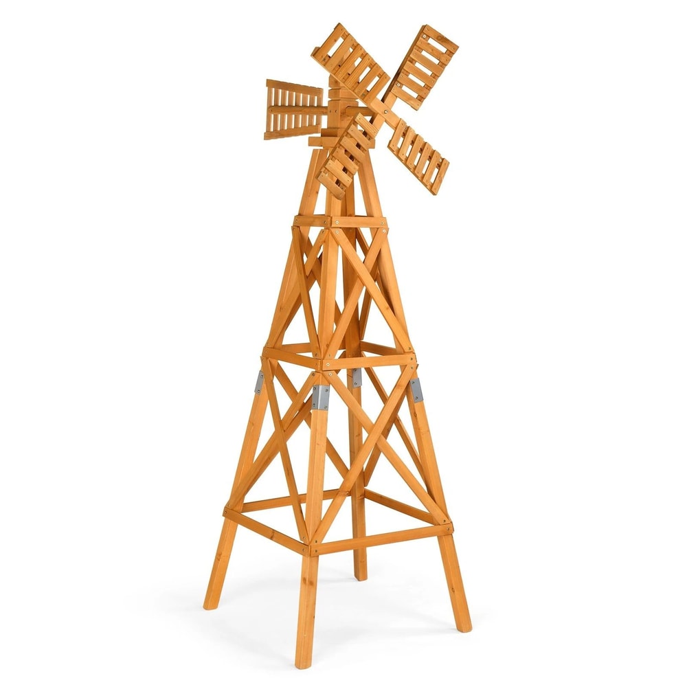 Garden 2Layer CrossJointed Wooden Windmill Weathervane With Head Backyard Decor 13