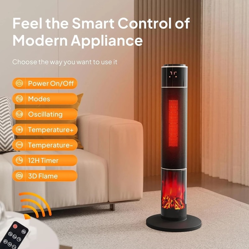 Electric Space Tower Heater WRemote TipOver Protection Overheating Safety Feature 7