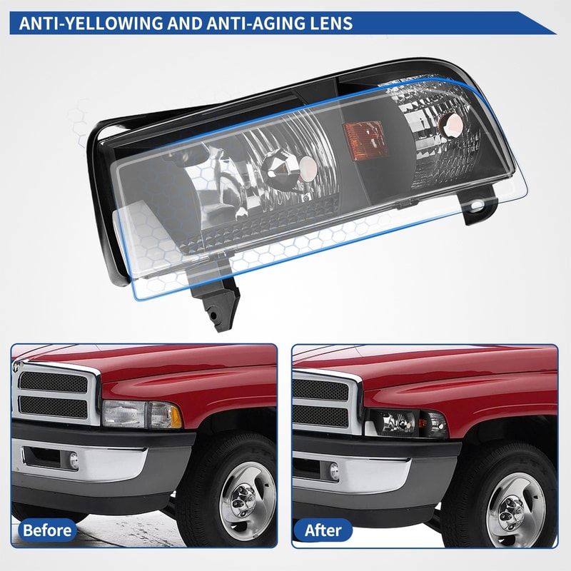Dodge Ram Headlights Assembly Black Housing Headlamps 2
