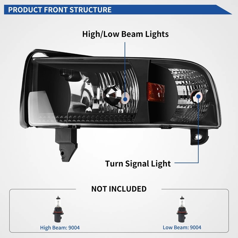 Dodge Ram Headlights Assembly Black Housing Headlamps 7