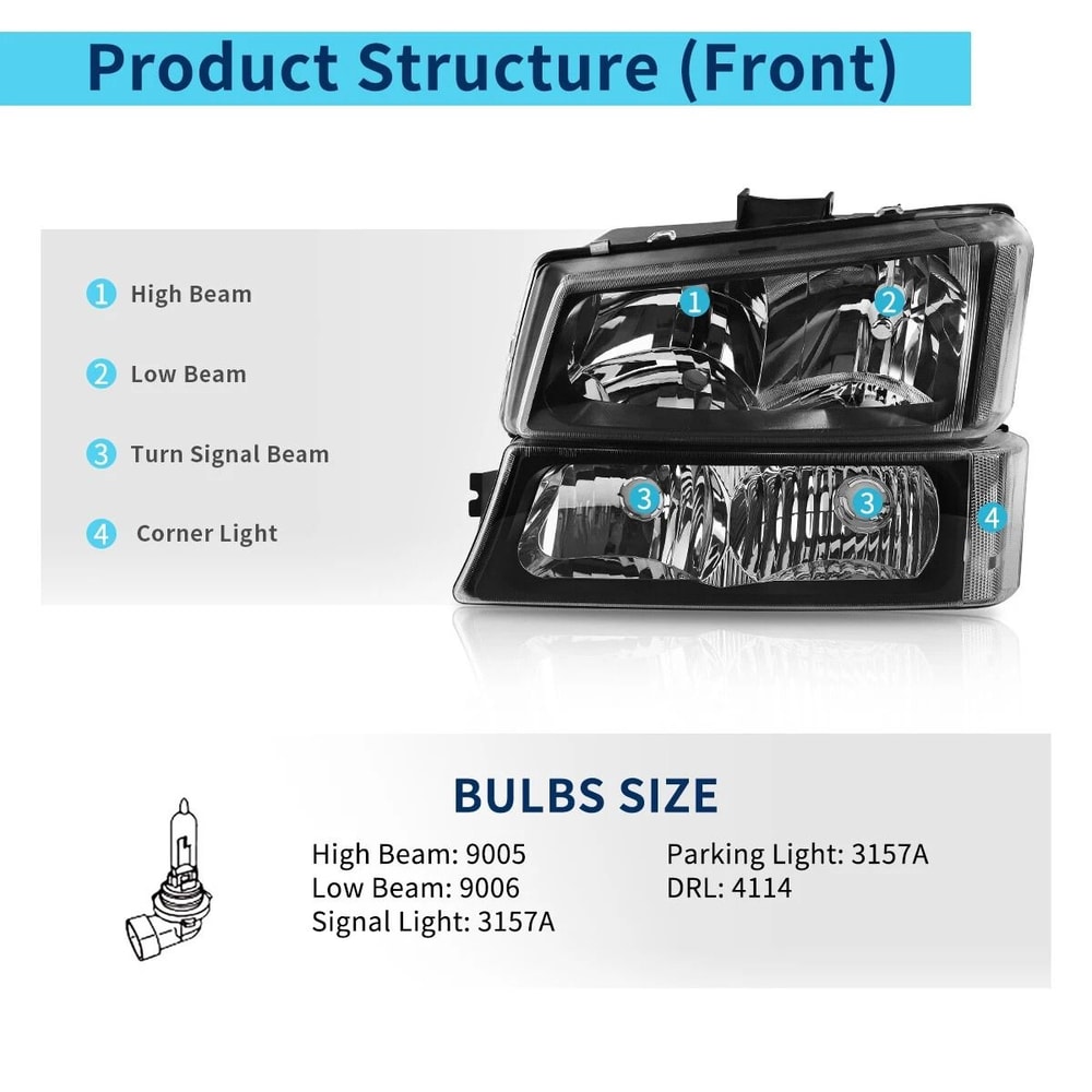 Avalanche Black Clear Headlights Bumper Signal Lamps For Chevy Silverado Perfect Fit Modern Look 6