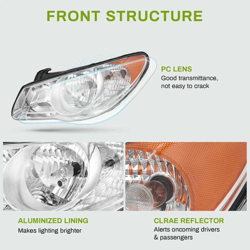 Hyundai Elantra Headlights Assembly Chrome Housing Amber Reflector Model Upgrade Your Ride 4
