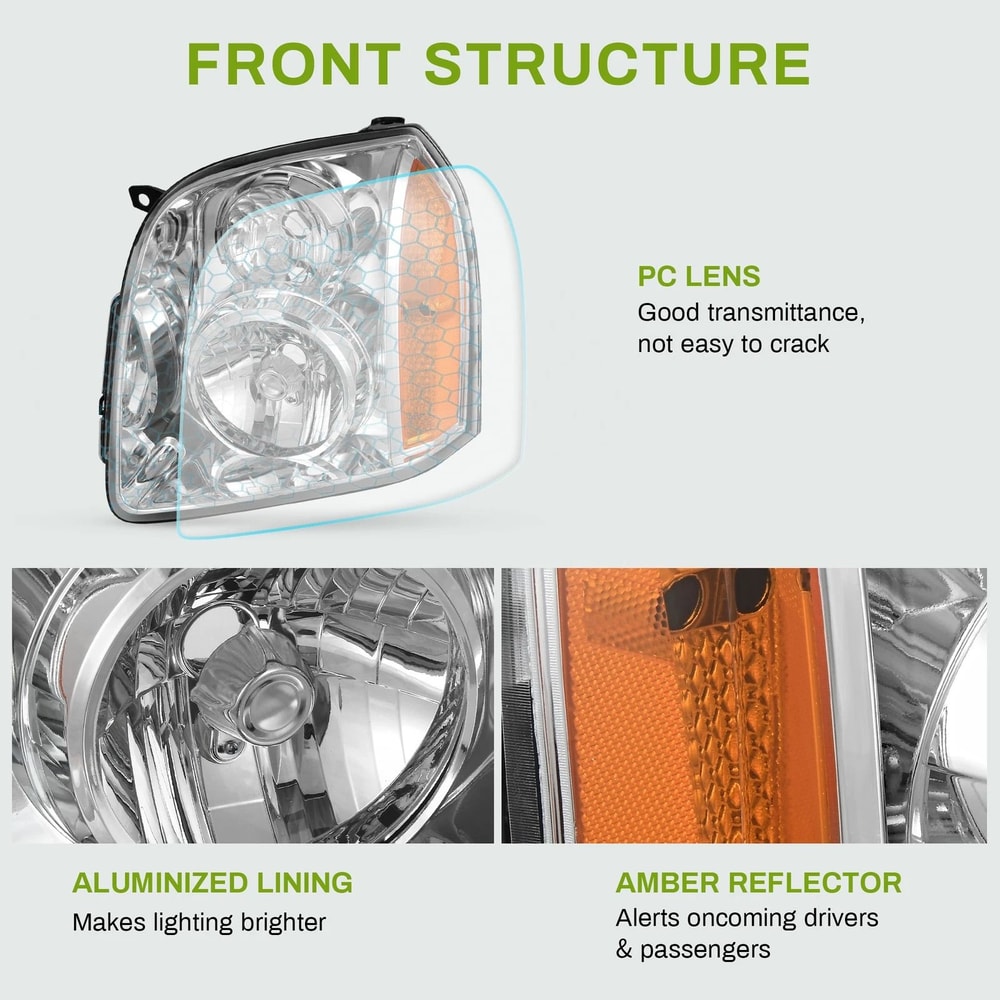 Chrome Headlamps Pair Headlights Assembly For Improved Illumination Sleek Design For Any Vehicle 3
