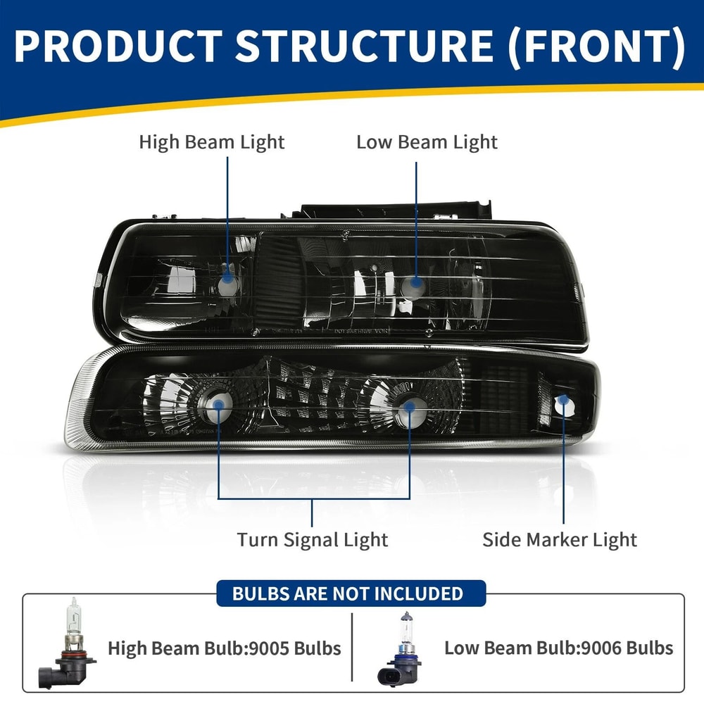 Smoke Lens Headlights Bumper Lamps Silverado Tahoe Suburban Custom Fit Improved Design 4