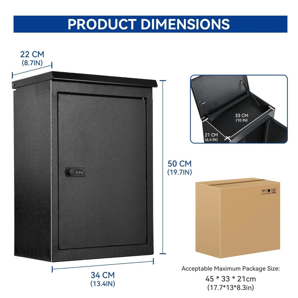 Secure WallMount Large Package Letter Delivery Box With Coded Lock Ideal For Office Home Use 0
