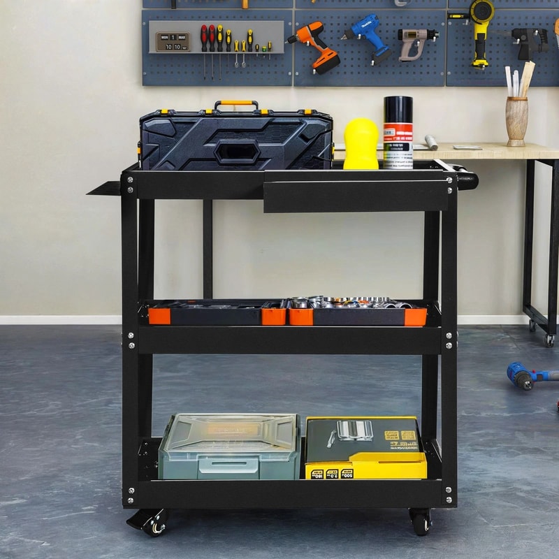Heavy Duty Steel Utility Cart For Garage Tool Cart On Wheels Mobile Tool Storage 0
