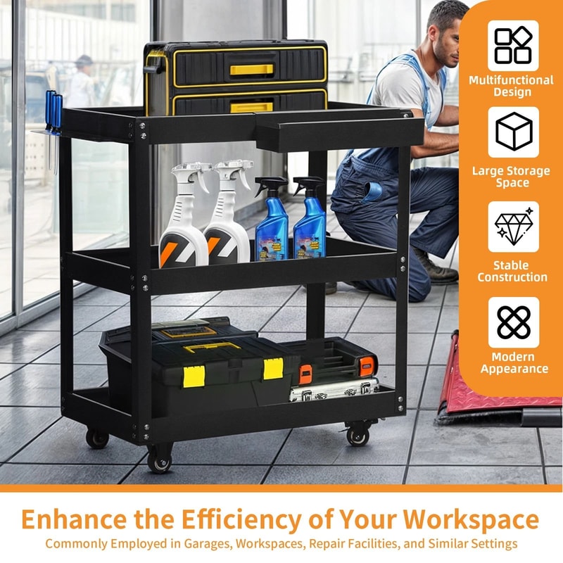 Heavy Duty Steel Utility Cart For Garage Tool Cart On Wheels Mobile Tool Storage 4