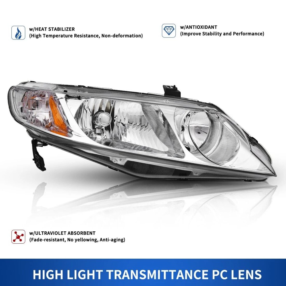 Chrome Amber Headlights Honda Civic Sedan 4Dr Headlamps Set LHRH Enhanced Lighting Performance 5